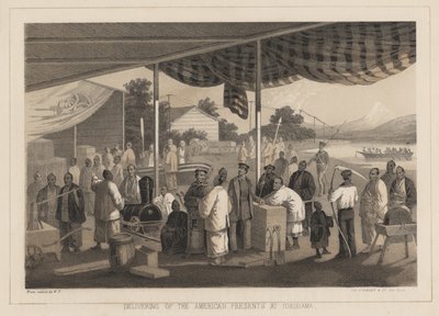 Overhandiging van de Amerikaanse geschenken in Yokuhama, 1855 door W. T. Peters